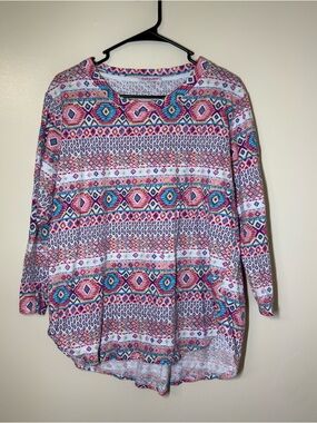 Fresh Produce Boho Multicolor Aztec-Print Long Sleeve Shirt